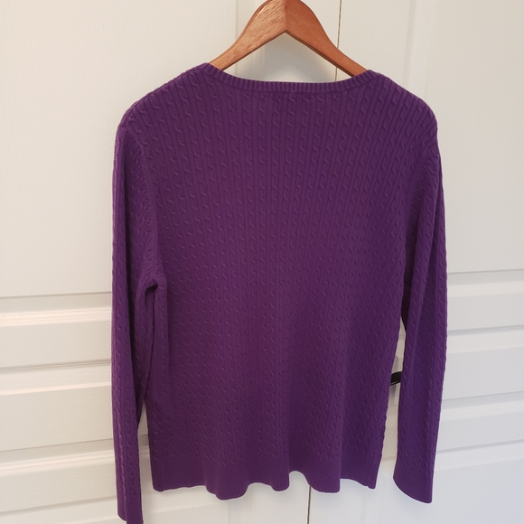 Lands End Cable Knit Purple V-Neck Sweater XL - Picture 3 of 3